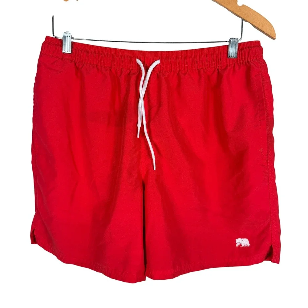 The Normal Brand Swim Trunks Mens M Red Embroidered Bear Logo Mesh Lined Pocket
